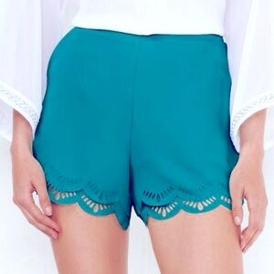 LC Lauren Conrad Teal High Waist Scalloped Shorts with Pockets